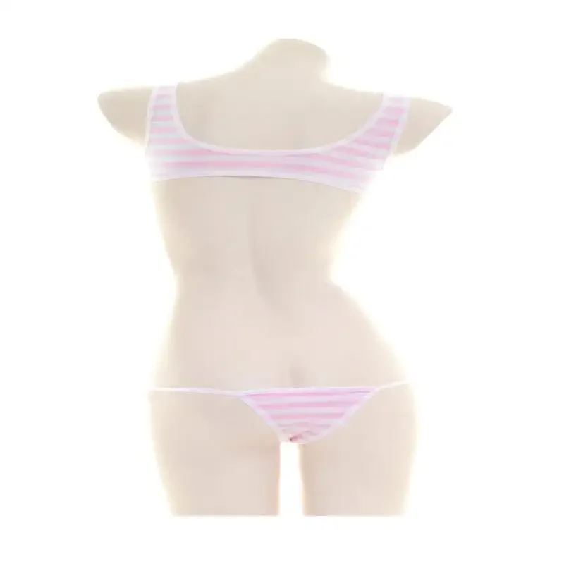 2025 Blue White Stripe Bikini Swimsuit Striped Halter Micro Bikini Set Lolita Kawaii Swimsuit Backless String Tied Bathing Suit thumbnail 5