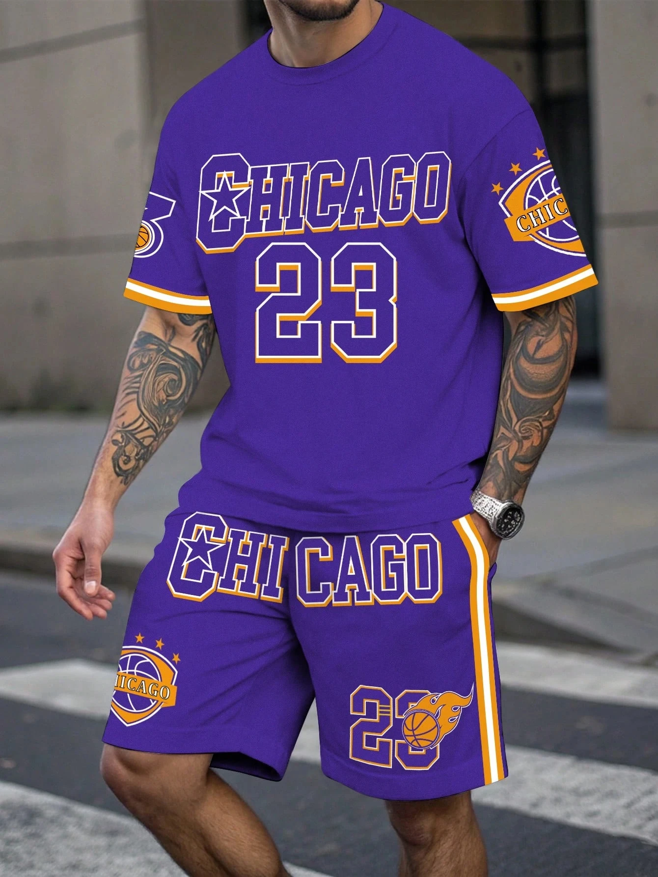 Men's Sports Short Sleeve Top Shorts Set Plus Size Breathable Basketball Sports Clothing Letter Print T-shirt Shorts 2-piece Set thumbnail 2