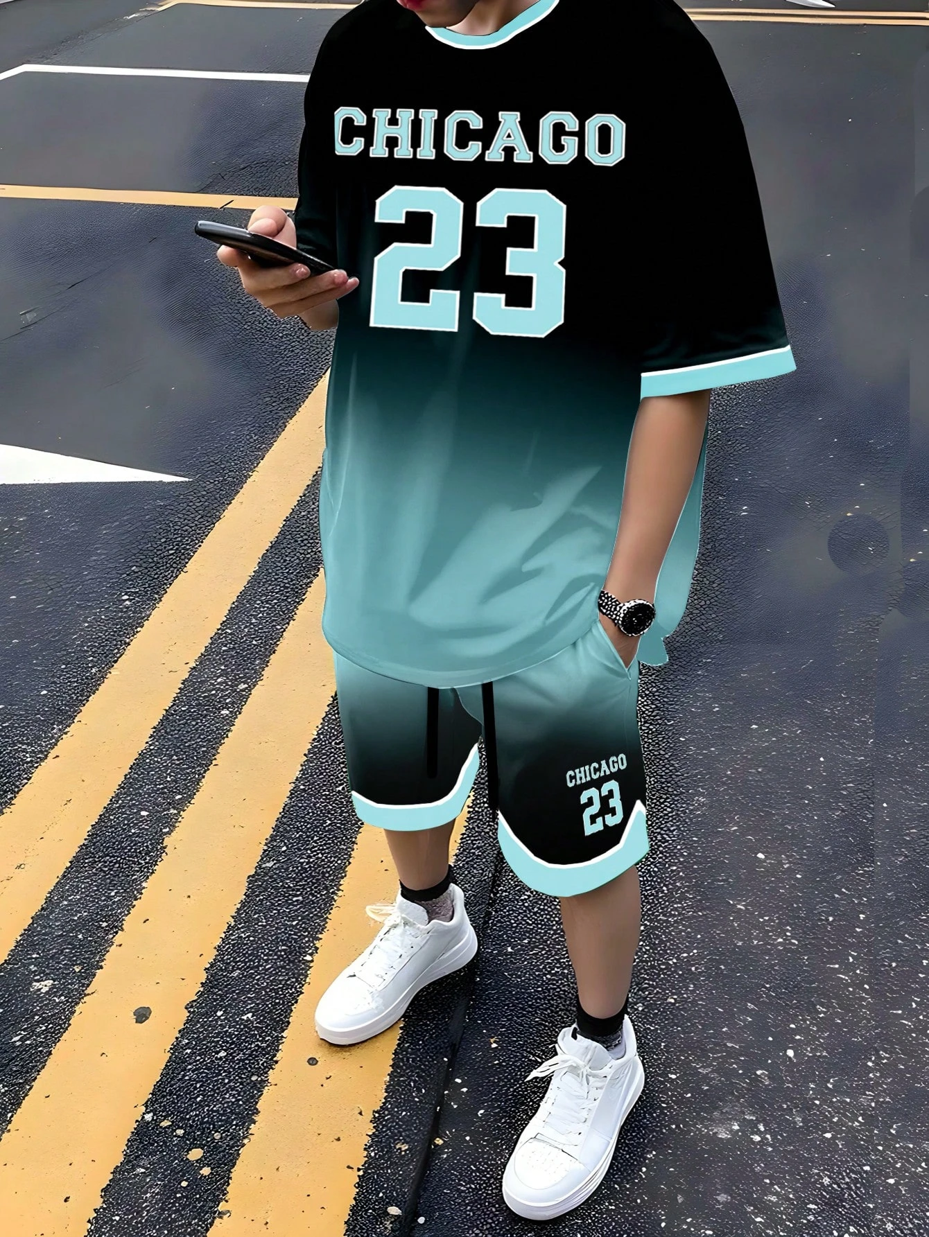 Men's Sports Short Sleeve Top Shorts Set Plus Size Breathable Basketball Sports Clothing Letter Print T-shirt Shorts 2-piece Set thumbnail 4