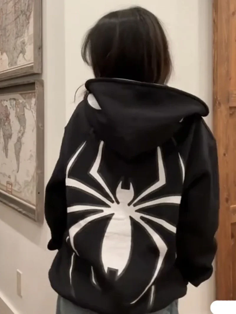 Full Zip Up Spider Hoodie Women Men Streetwear Harajuku Graphic Oversized Jacket Hood Shirt Punk Gothic Y2K Clothes Sweatshirt thumbnail 3