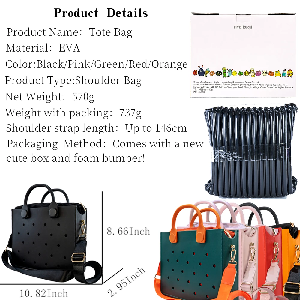 Beach Tote Travel Handbag Storage Fashion Storage EVA Large Leather Shoulder Bag for Women Casual Waterproof Bag Hole Fit Charms thumbnail 5