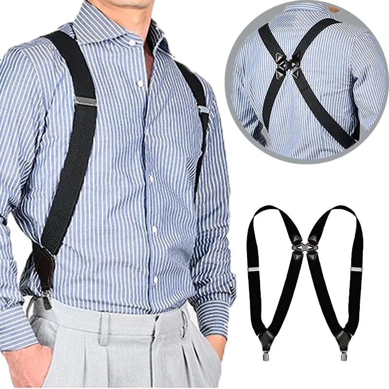 New Mens Suspenders Adjustable Braces X Shape Elastic Strap Clip Side Clip Crossover Adult Suspender Trousers Braces Accessories