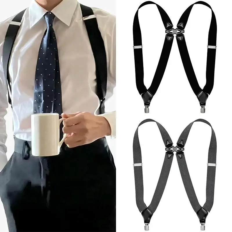 New Mens Suspenders Adjustable Braces X Shape Elastic Strap Clip Side Clip Crossover Adult Suspender Trousers Braces Accessories thumbnail 2