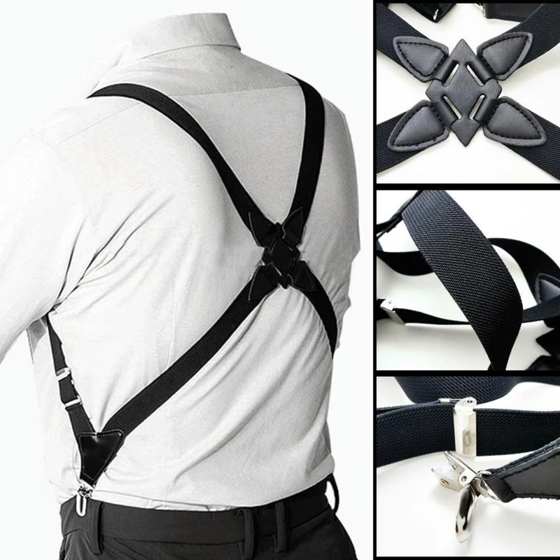 New Mens Suspenders Adjustable Braces X Shape Elastic Strap Clip Side Clip Crossover Adult Suspender Trousers Braces Accessories thumbnail 3