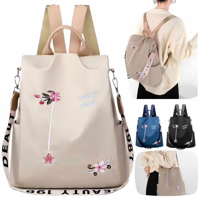 Oxford Women Backpack Fashion Waterproof Anti-Theft School Bag Embroidery Shopping Female Large Capacity Travel Shoulder Handbag