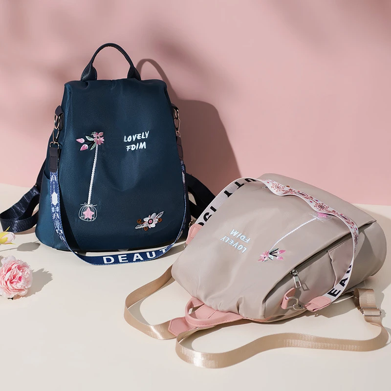 Oxford Women Backpack Fashion Waterproof Anti-Theft School Bag Embroidery Shopping Female Large Capacity Travel Shoulder Handbag thumbnail 2