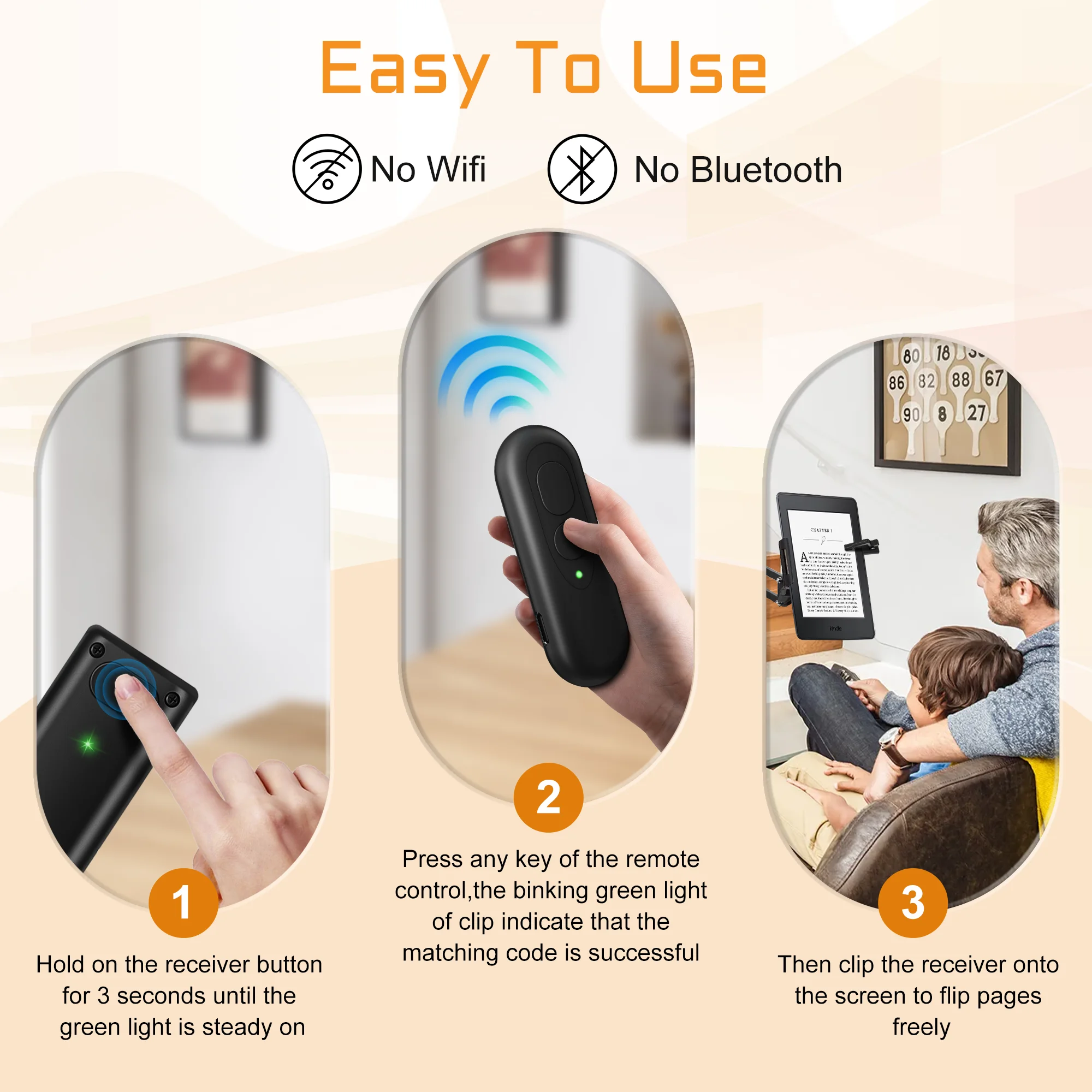 RF Remote Control Page Turner for Kindle Paperwhite Kobo eReader Automatic Page Flipping for Kindle Tablets Page Turner Device thumbnail 6