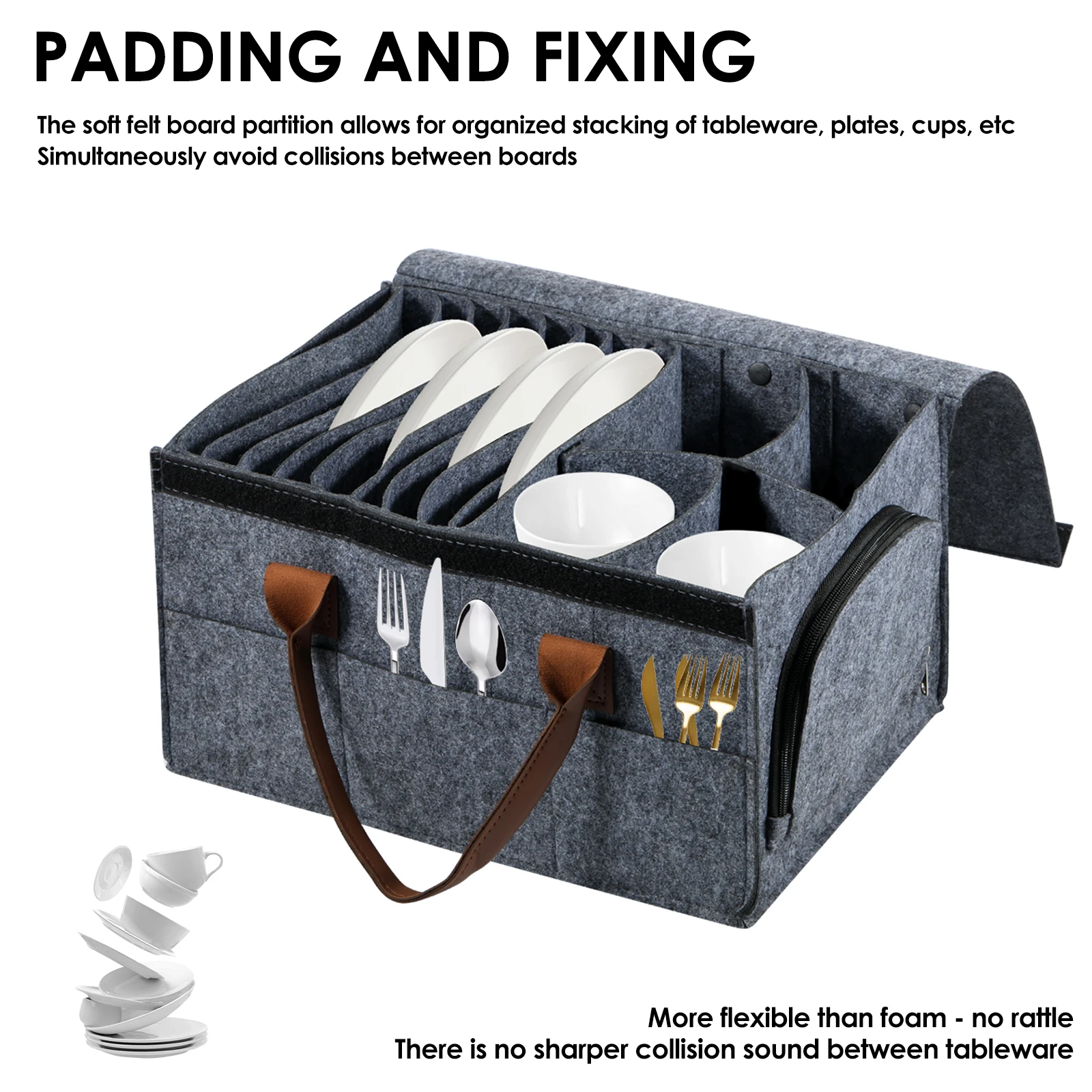 Felt Board Dish Cup Storage Bag Rack Thickened Camping Tableware Container RV Kitchen Cabinet Layered Plate Storage Box Camper thumbnail 3