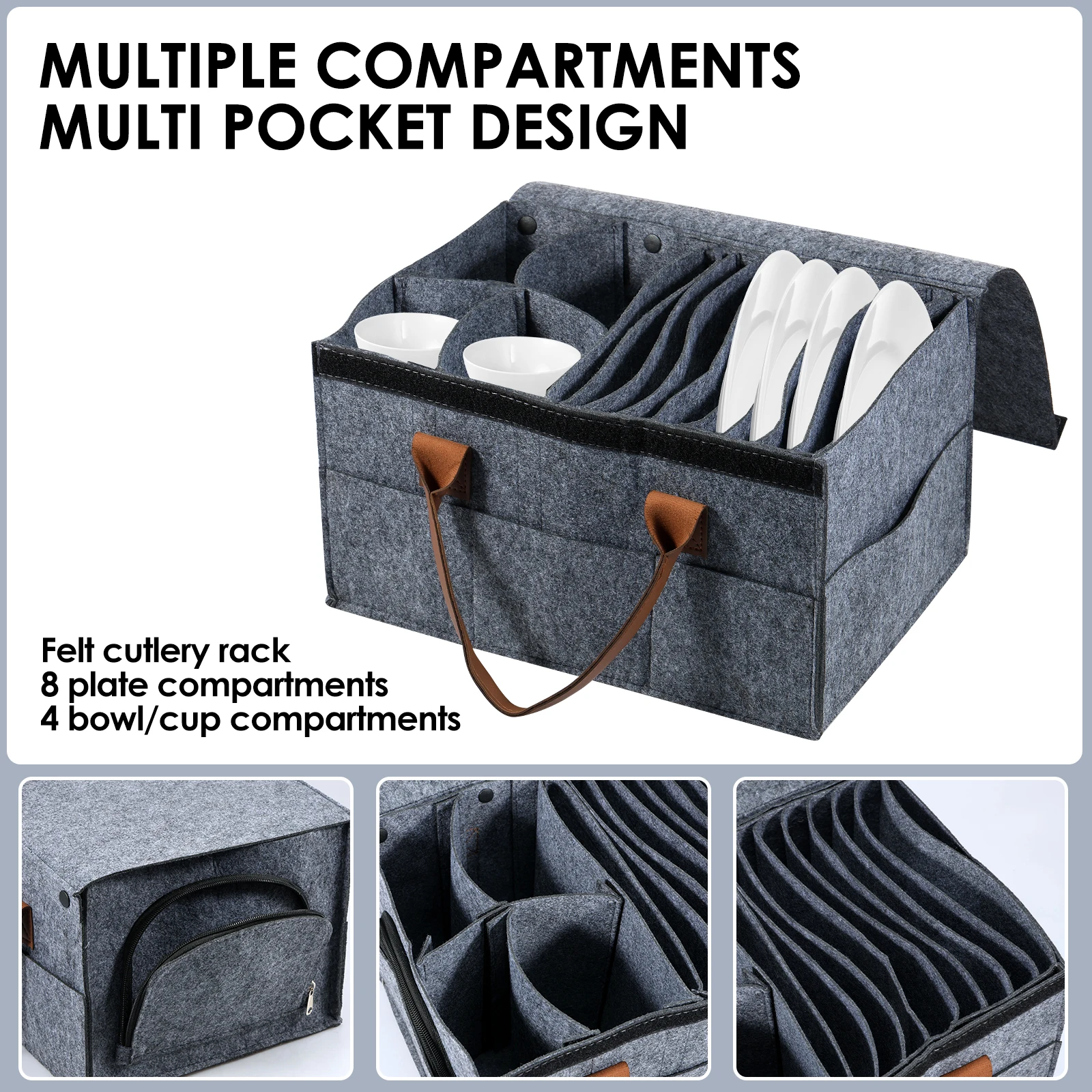 Felt Board Dish Cup Storage Bag Rack Thickened Camping Tableware Container RV Kitchen Cabinet Layered Plate Storage Box Camper thumbnail 4