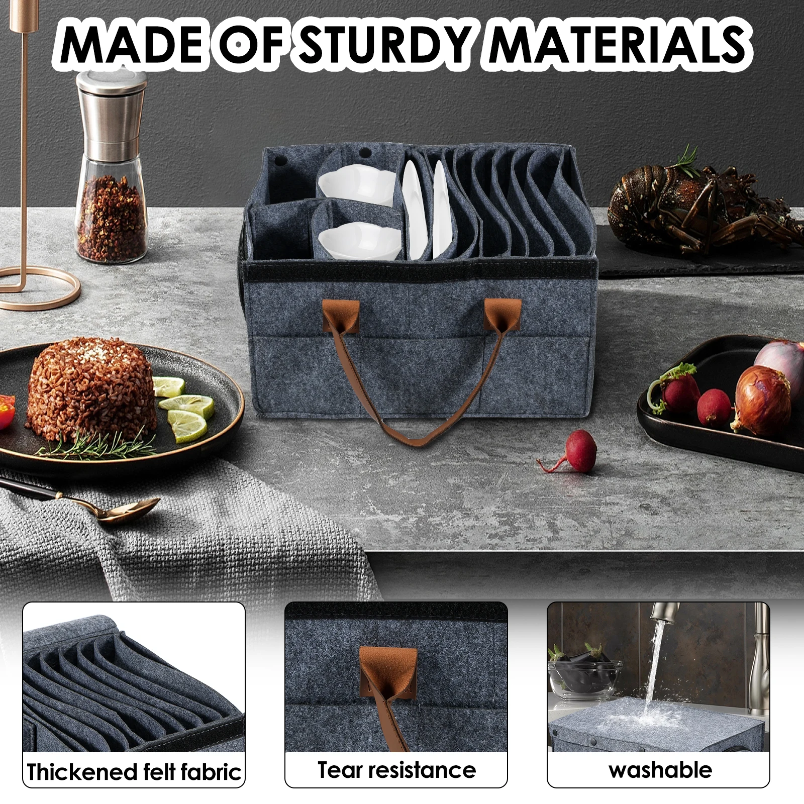Felt Board Dish Cup Storage Bag Rack Thickened Camping Tableware Container RV Kitchen Cabinet Layered Plate Storage Box Camper thumbnail 2