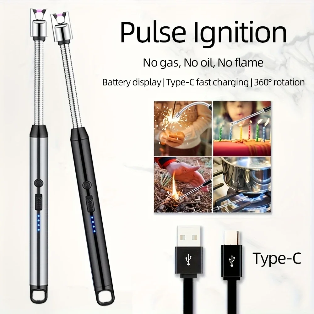 3PC Electronic Lighter Outdoor Kitchen C Type Rechargeable with Safety Lock Suitable for Candle Gas Stove Smoke Accessories New thumbnail 3