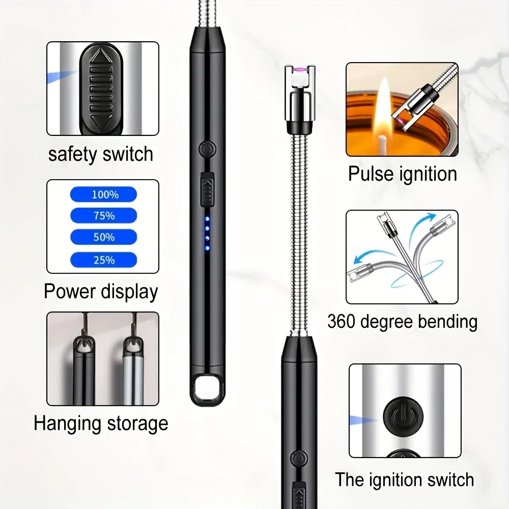 3PC Electronic Lighter Outdoor Kitchen C Type Rechargeable with Safety Lock Suitable for Candle Gas Stove Smoke Accessories New thumbnail 4