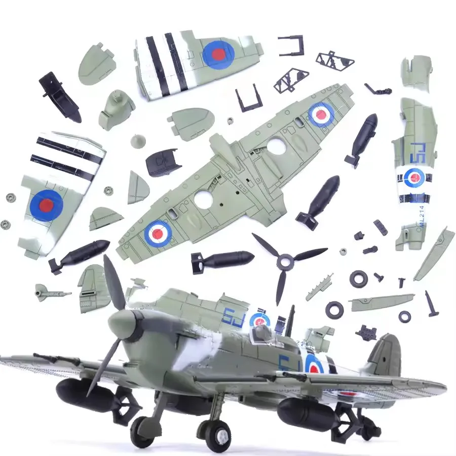 20cm 4D Boy Diy Toys Fighter Assemble Blocks Building Model Airplane Military Model Arms Germany BF109 UK Hurricane Fighter Gift thumbnail 3