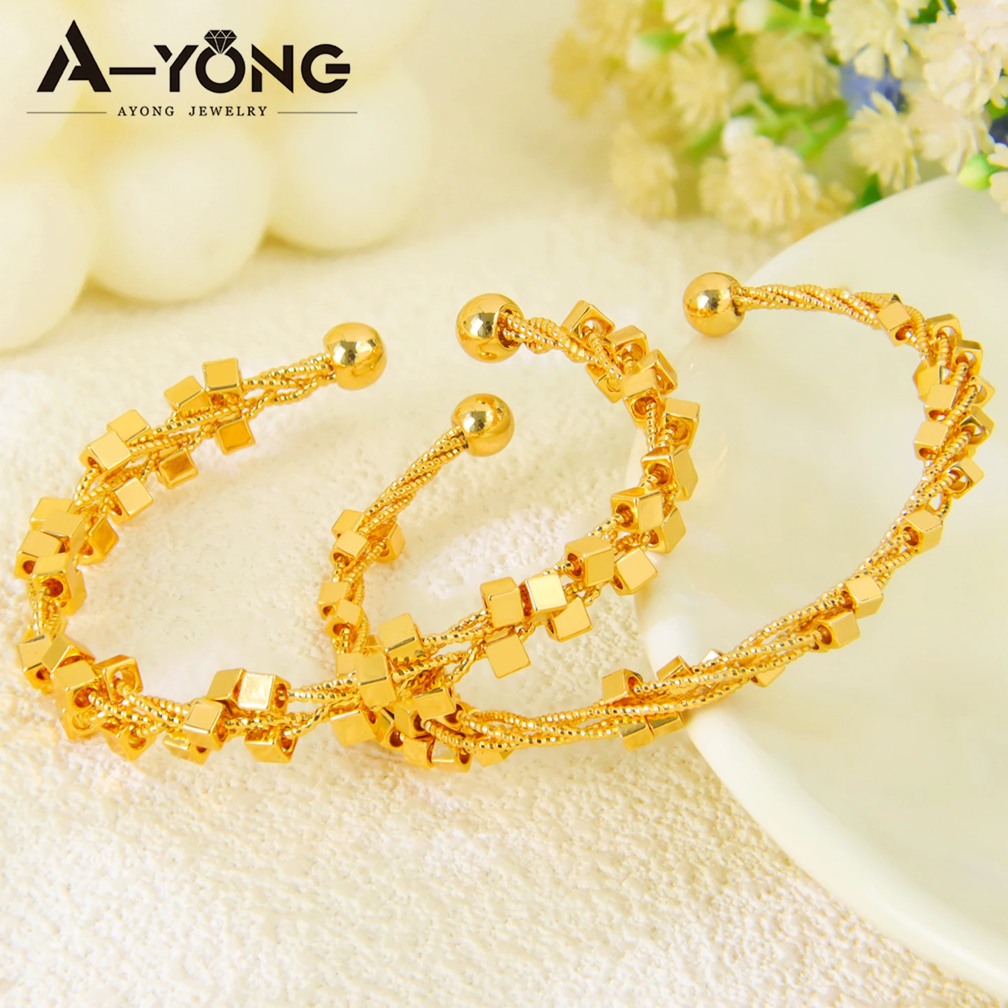 Nigeria Bridal Wedding Bracelet 24k Gold Plated Arabic Adjustable Twisted Bangles Middle Eastern Muslim Women Fashion Jewelry