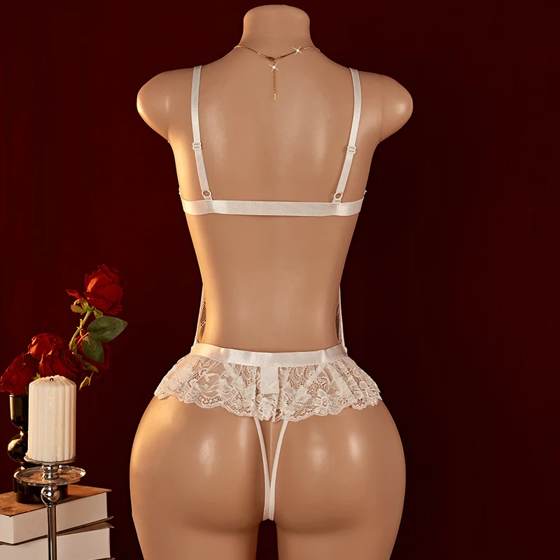 Sexy Lingerie Women Adult Transparent Teddy Babydolls Crotchless Sex Clothes Bodysuit Exotic Pajamas Deep V Open Bra Costumes thumbnail 3