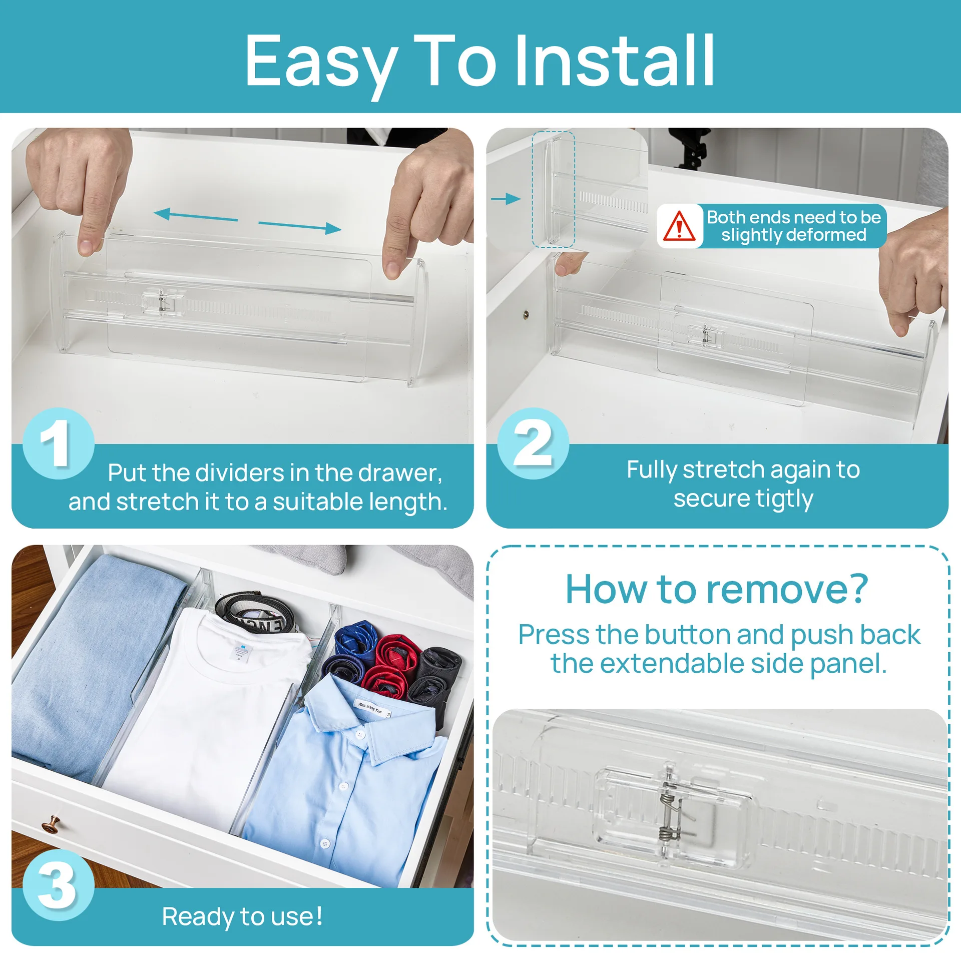New Scalable Transparent Plastic Drawer Divider Wardrobe Partition Board For Organizing Clothes And Expandable Partitions thumbnail 6