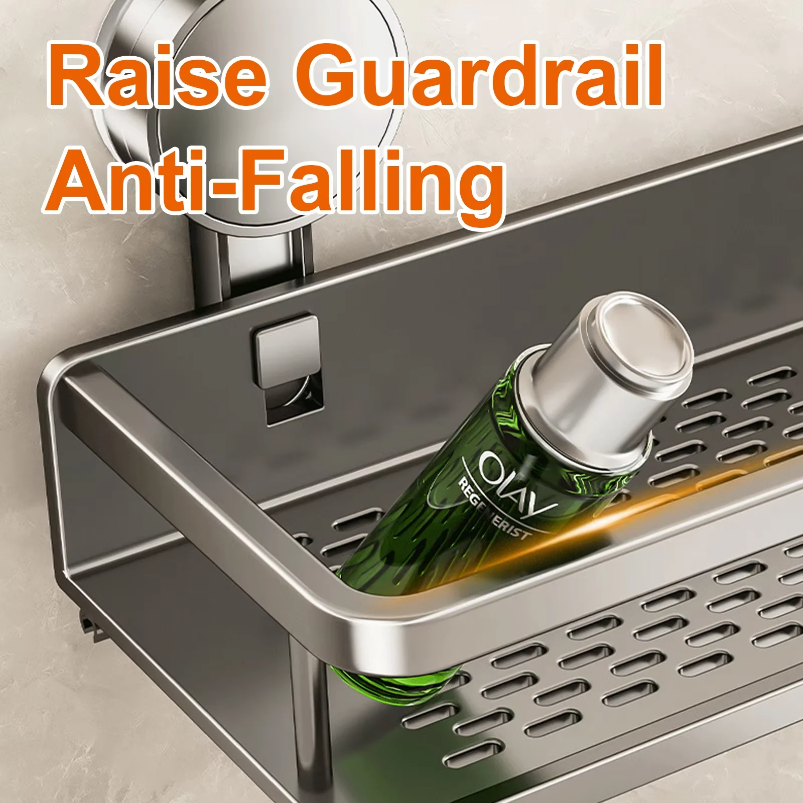 Space Aluminum Suction Cup Bathroom Rack No-punch Wall Mount Shower Storage Shelf Large Capacity Strong Load-bearing thumbnail 4