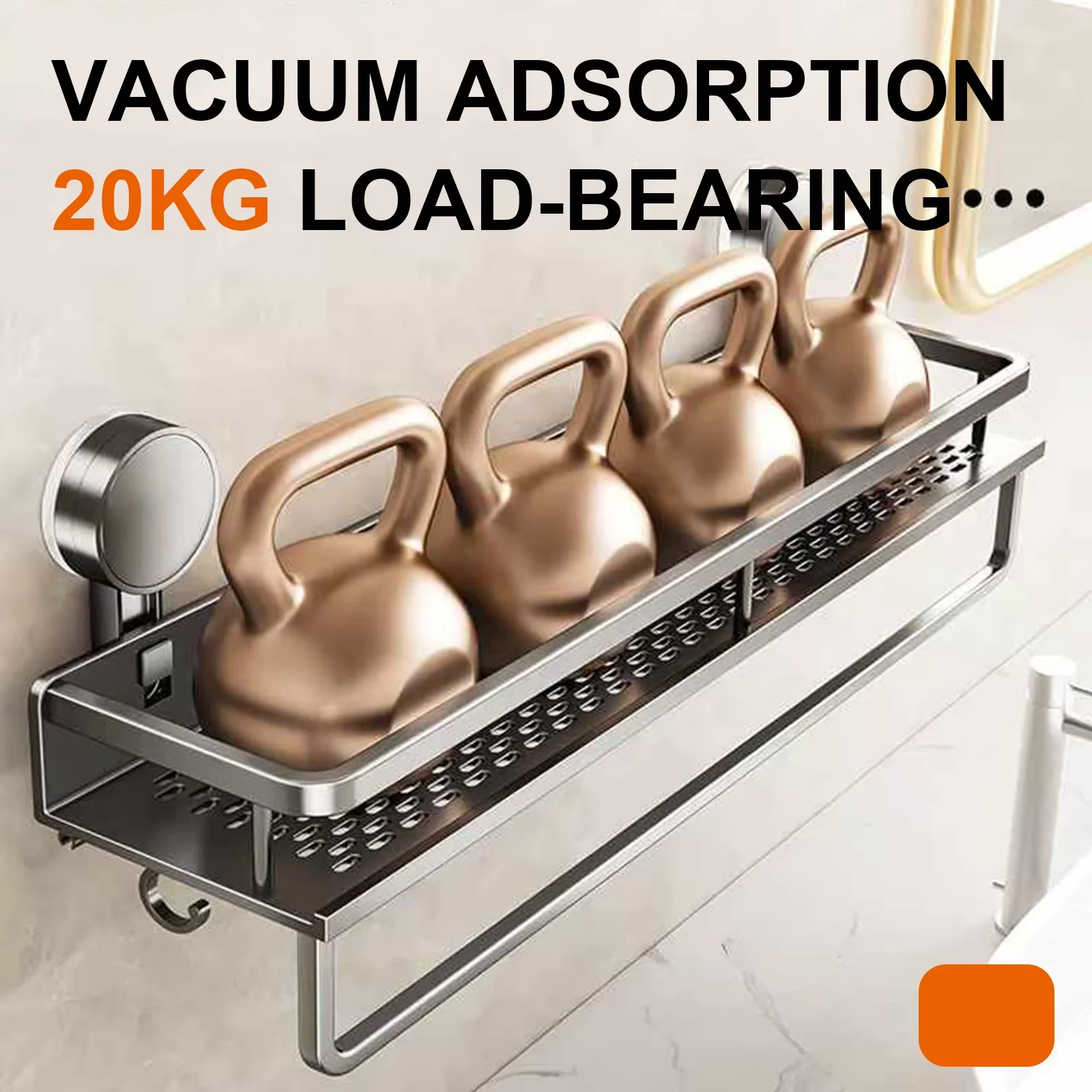 Space Aluminum Suction Cup Bathroom Rack No-punch Wall Mount Shower Storage Shelf Large Capacity Strong Load-bearing thumbnail 2