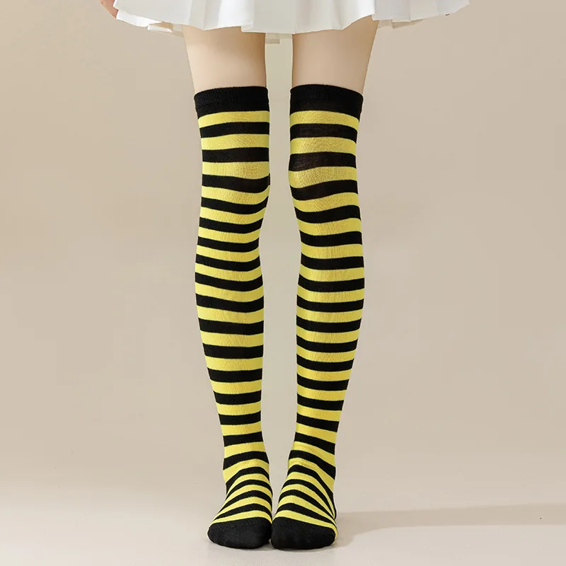 Autumn Winter Color Striped Stockings Japanese Over Knee Socks Fashion Women Keep Warm Sexy Slim Long Socks Striped Hosiery thumbnail 3
