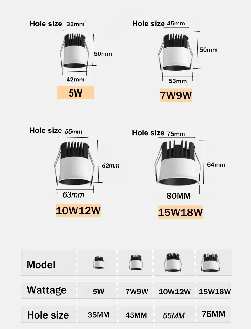 LED Recessed Downlight Black Modern Spotlight Indoor Anti-glare CRI97 Aluminum Ceiling Light for Living Room Bedroom thumbnail 4