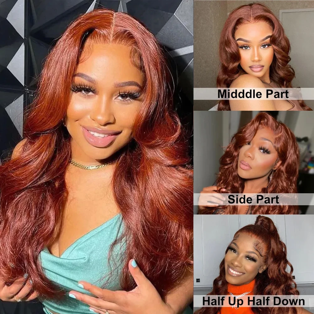 Reddish Brown 13x4 13x6 Lace Front Wigs Human Hair Pre Plucked 200% Density Body Wave Colored Human Hair Lace Frontal Human Wig thumbnail 3