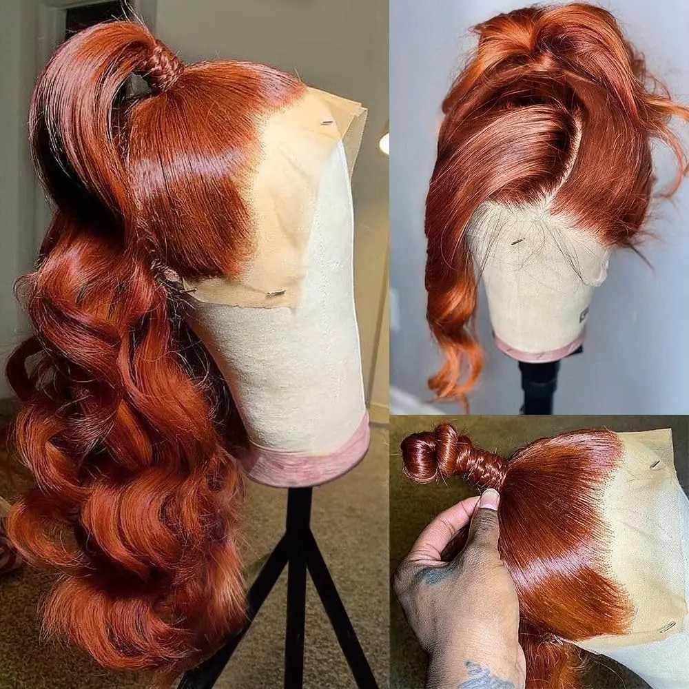 Reddish Brown 13x4 13x6 Lace Front Wigs Human Hair Pre Plucked 200% Density Body Wave Colored Human Hair Lace Frontal Human Wig thumbnail 2