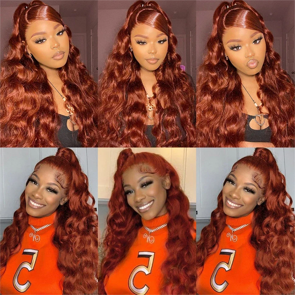 Reddish Brown 13x4 13x6 Lace Front Wigs Human Hair Pre Plucked 200% Density Body Wave Colored Human Hair Lace Frontal Human Wig thumbnail 5