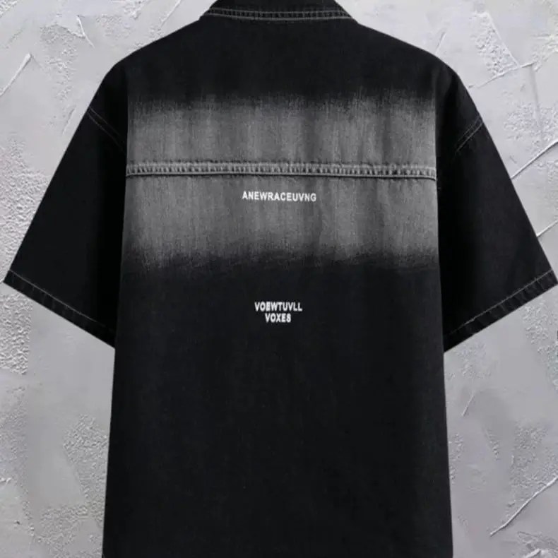 Summer 2025 Men Clothing Denim Short Sleeve Shirt Men's Retro Thin Light Blue Casual Top Student Half Sleeve Shirt with Pocket thumbnail 6