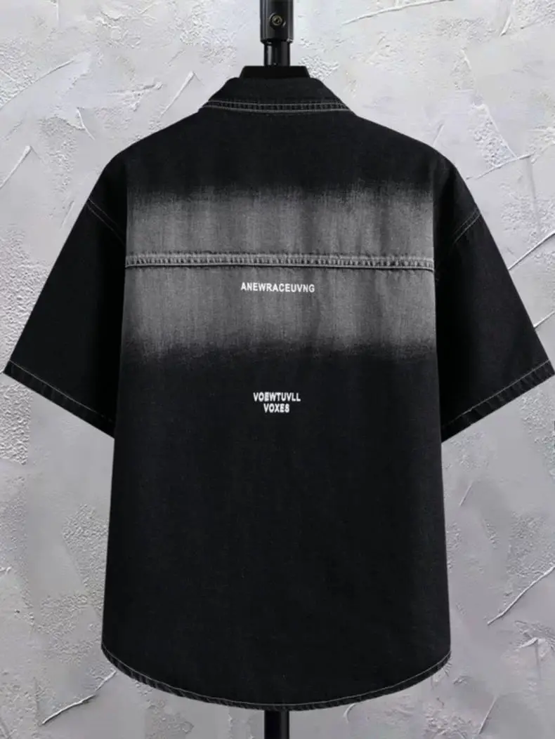 Summer 2025 Men Clothing Denim Short Sleeve Shirt Men's Retro Thin Light Blue Casual Top Student Half Sleeve Shirt with Pocket thumbnail 4