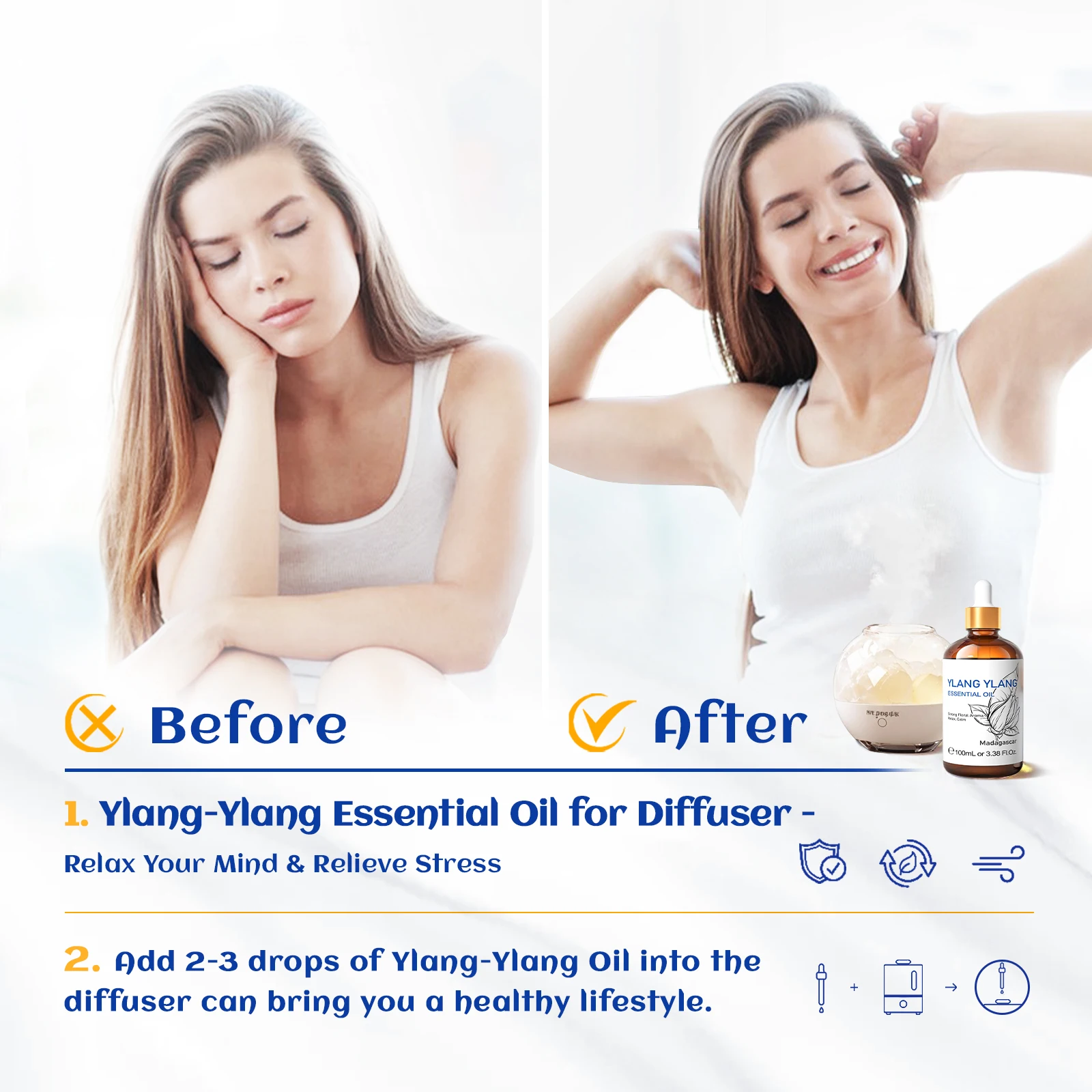 HIQILI Ylang-Ylang Essential Oil 100ML Citronella Geranium 100% Natural Tree Oil for Skin Massage Stress Relief & Aromatherapy thumbnail 4