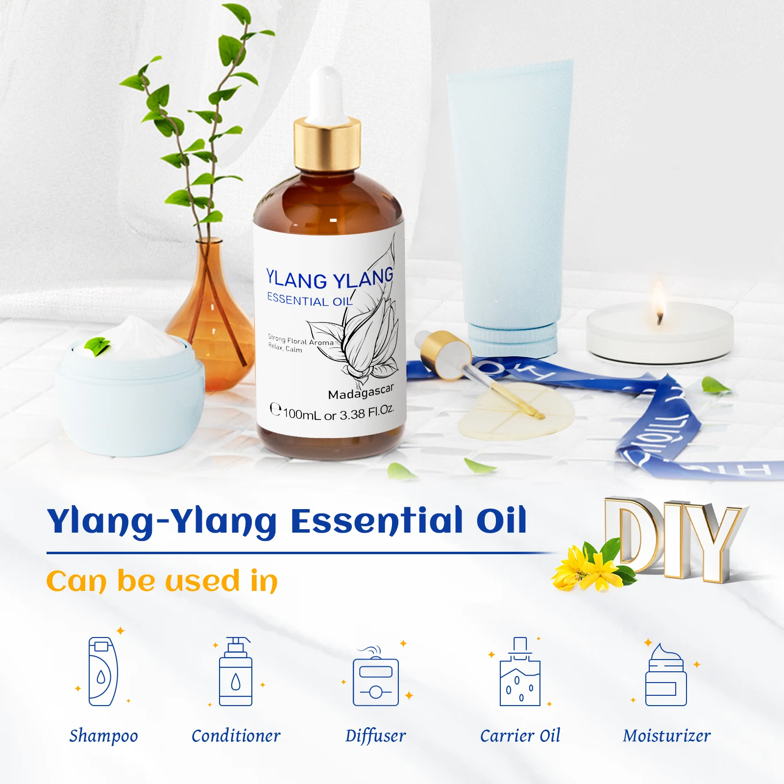 HIQILI Ylang-Ylang Essential Oil 100ML Citronella Geranium 100% Natural Tree Oil for Skin Massage Stress Relief & Aromatherapy thumbnail 5