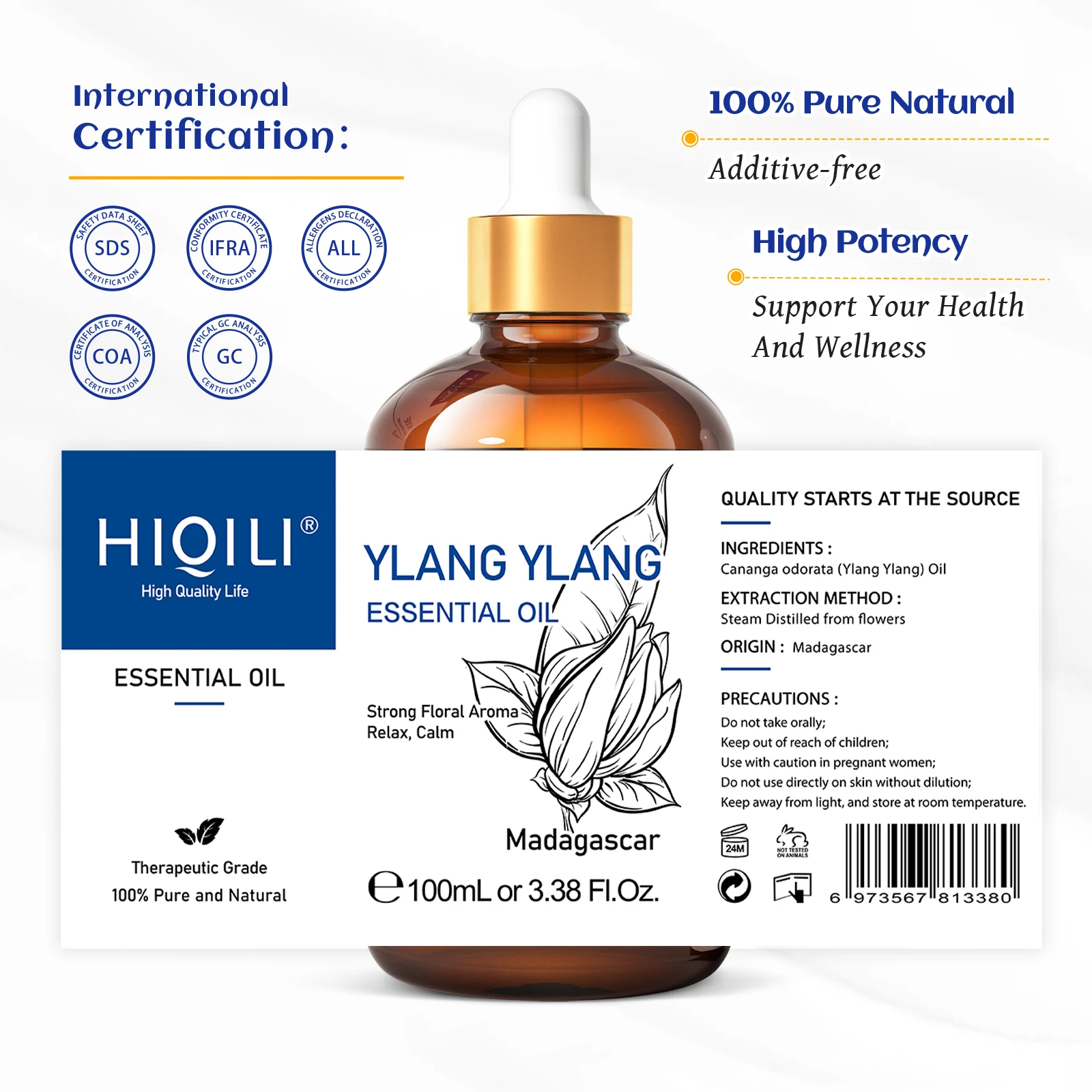 HIQILI Ylang-Ylang Essential Oil 100ML Citronella Geranium 100% Natural Tree Oil for Skin Massage Stress Relief & Aromatherapy thumbnail 6