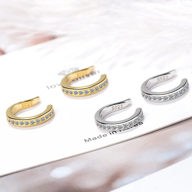 New Fashion Fine Zircon 925 Sterling Silver C Type Clip Earrings Punk Rock Unisexual Rhinestone No Hole Ear Clip Earring Jewelry thumbnail 3