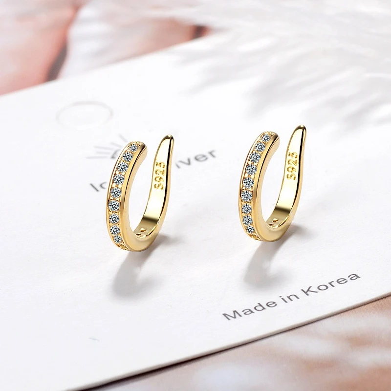 New Fashion Fine Zircon 925 Sterling Silver C Type Clip Earrings Punk Rock Unisexual Rhinestone No Hole Ear Clip Earring Jewelry thumbnail 4