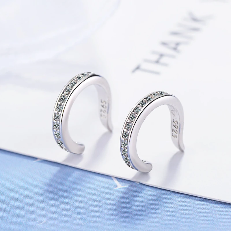 New Fashion Fine Zircon 925 Sterling Silver C Type Clip Earrings Punk Rock Unisexual Rhinestone No Hole Ear Clip Earring Jewelry thumbnail 2