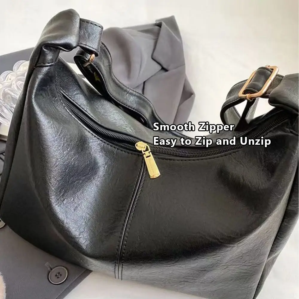 Trendy Slouchy Shoulder Bag for Women PU Leather Large Capacity Underarm Bag Retro Ladies Hobo Tote Bag thumbnail 5