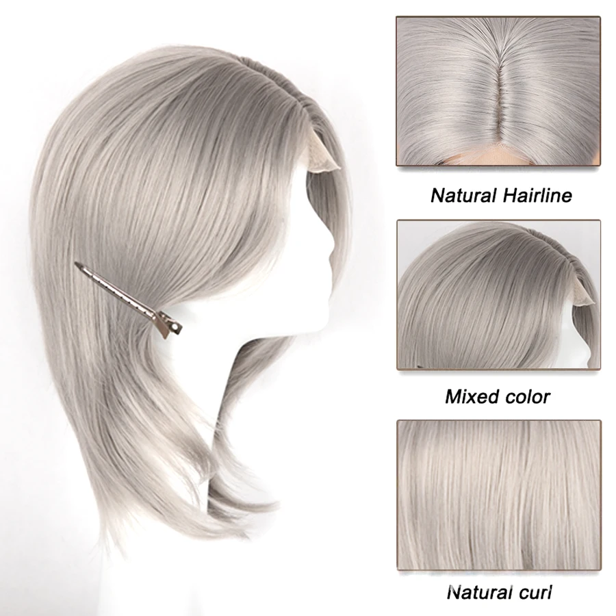 Lolita Synthetic Wig Forehead Lace Wolf Tail Short Curly Hair silver grey Layering Daily Fluffy Wig Full Head Unisex Daily Hallo thumbnail 4