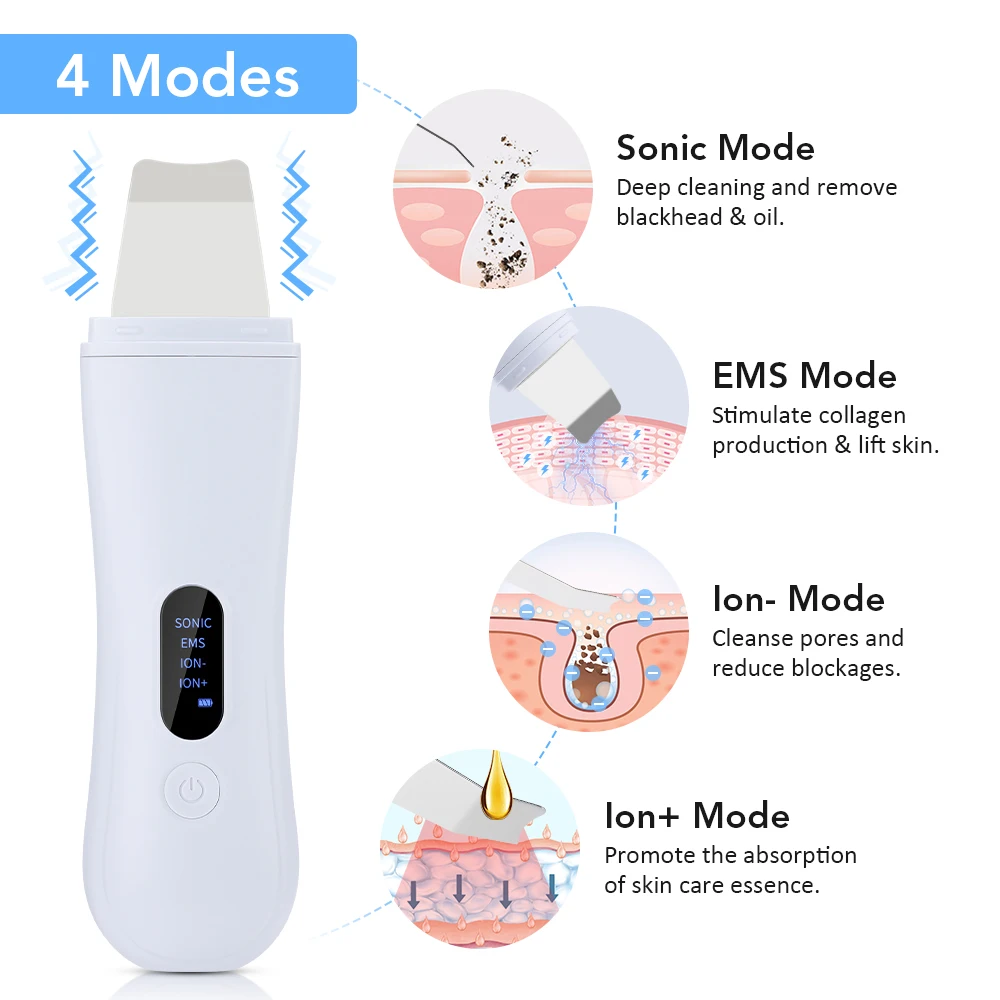Ultrasonic Skin Scrubber Face Pore Cleaner Deep Cleansing Tool with 4 Modes Peeling Blackhead Remover for Facial Skincare thumbnail 3