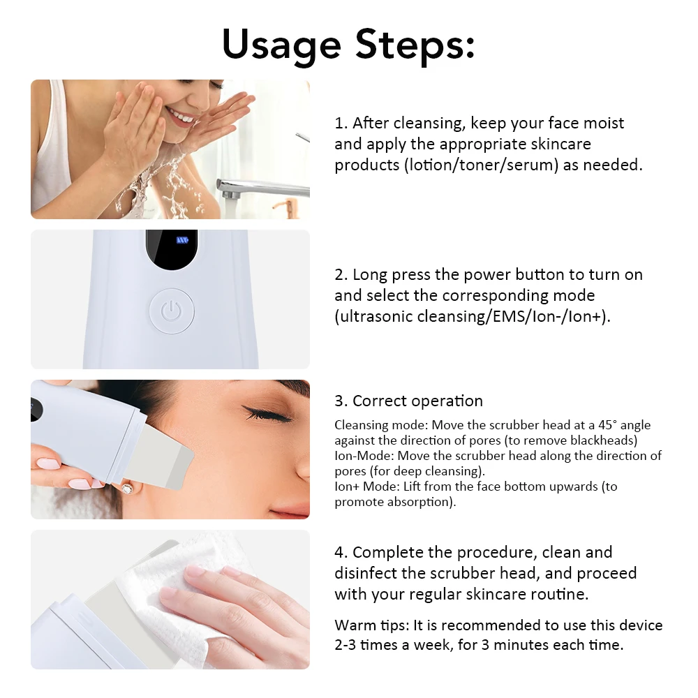 Ultrasonic Skin Scrubber Face Pore Cleaner Deep Cleansing Tool with 4 Modes Peeling Blackhead Remover for Facial Skincare thumbnail 6