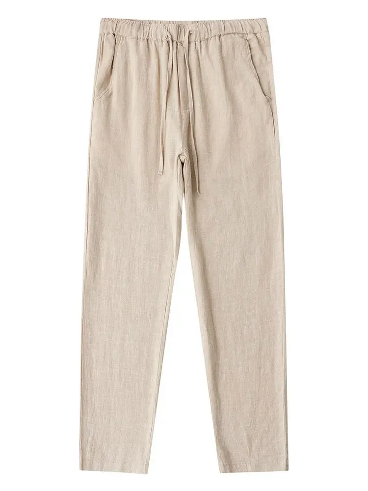 Casual Cotton Linen Chino Pants Men Wide Leg Lightweight Baggy Cotton Sweatpants Male Walking  Jogger Trousers Work thumbnail 5