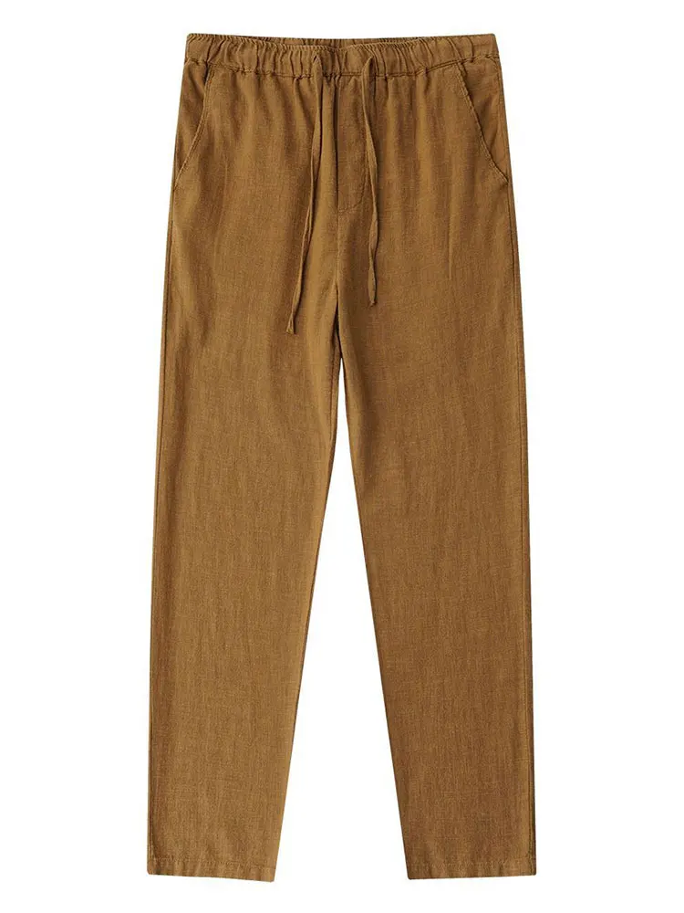Casual Cotton Linen Chino Pants Men Wide Leg Lightweight Baggy Cotton Sweatpants Male Walking  Jogger Trousers Work thumbnail 4