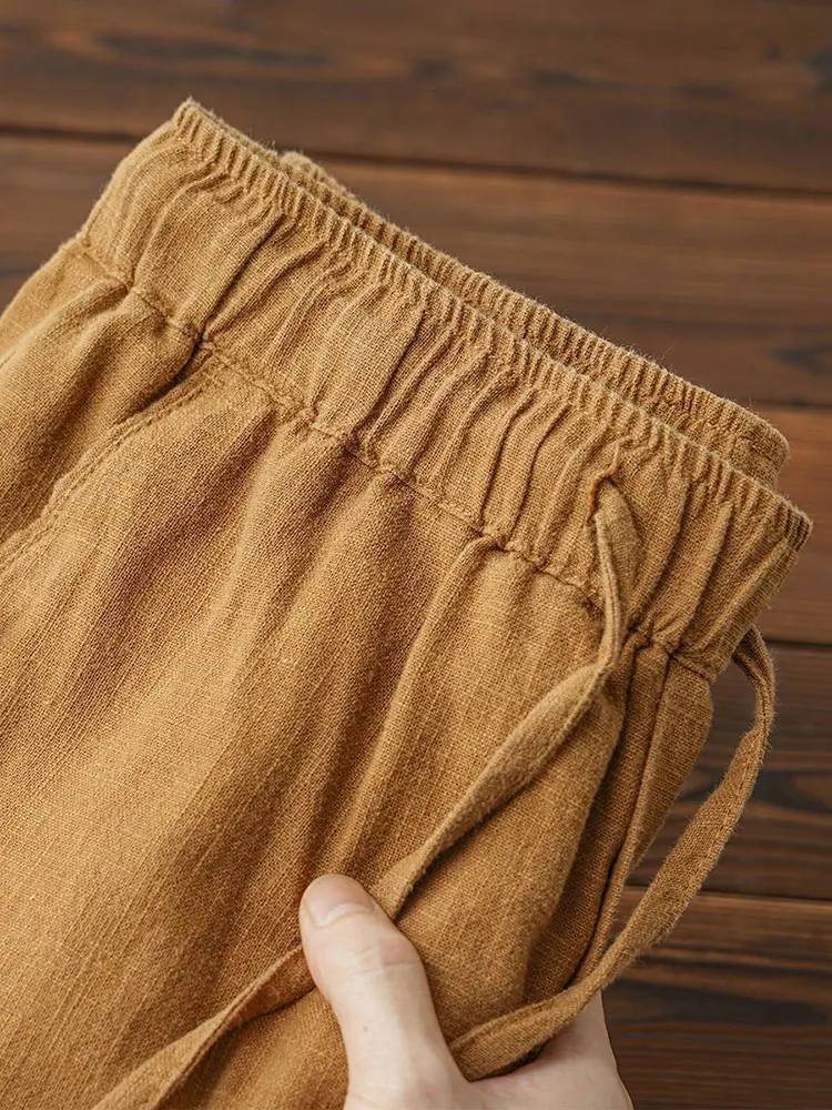 Casual Cotton Linen Chino Pants Men Wide Leg Lightweight Baggy Cotton Sweatpants Male Walking  Jogger Trousers Work thumbnail 2