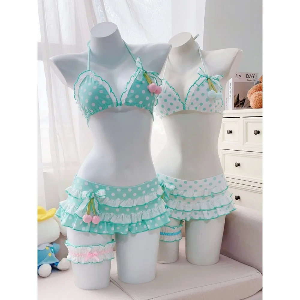 Japanese Style Kawaii Girls Swimsuit Sweet Printed Halter Bikini Swimsuit Women Ruffle Bikini Set Bather Bathing Suit Swim thumbnail 5