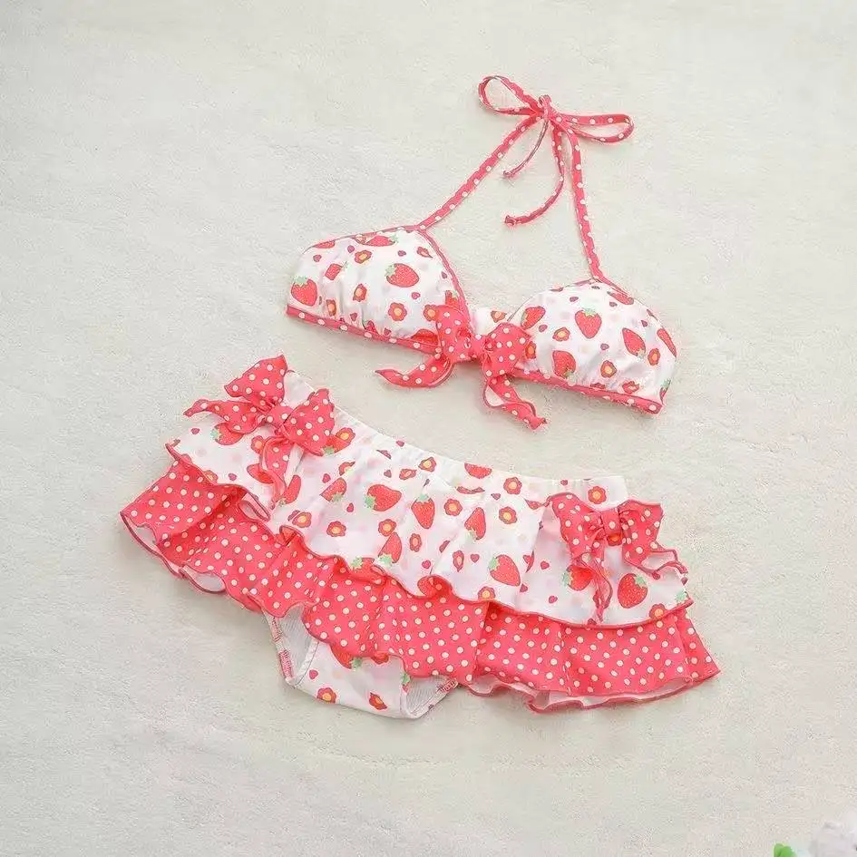 Japanese Style Kawaii Girls Swimsuit Sweet Printed Halter Bikini Swimsuit Women Ruffle Bikini Set Bather Bathing Suit Swim thumbnail 2