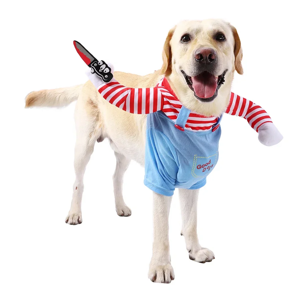 Funny Halloween Dog Clothes for Small Medium Dogs Knife Holding Cosplay Pets Costume Cute Party Cat Dressed Up Chihuahua Outfits thumbnail 4
