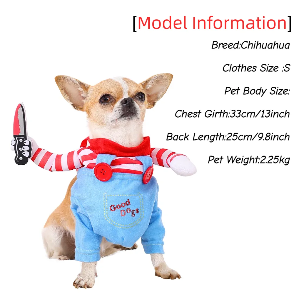 Funny Halloween Dog Clothes for Small Medium Dogs Knife Holding Cosplay Pets Costume Cute Party Cat Dressed Up Chihuahua Outfits thumbnail 5