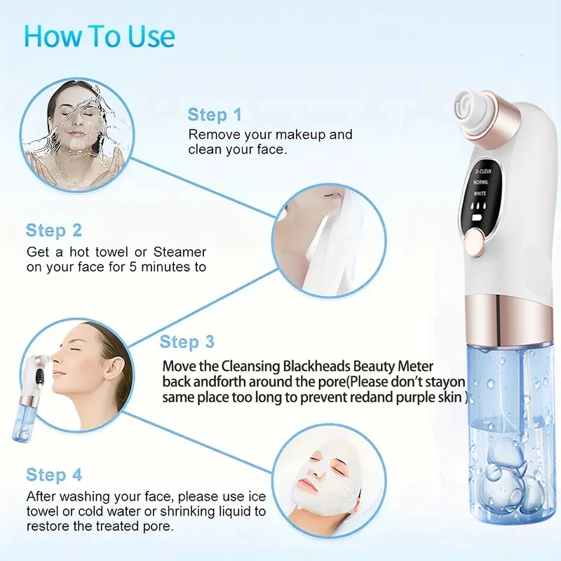 USB charging blackhead cleaning and beauty device - portable facial pore cleaner with 5 probes for gentle and safe cleaning thumbnail 3