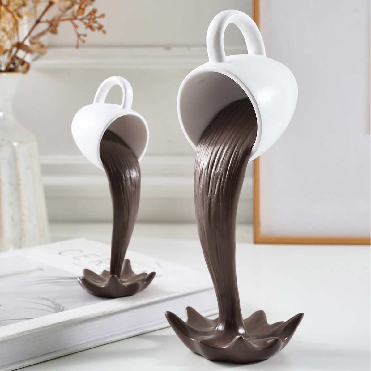 1PC, a three-dimensional suspended anti-gravity tipping coffee cup decorative item made of resin. thumbnail 5