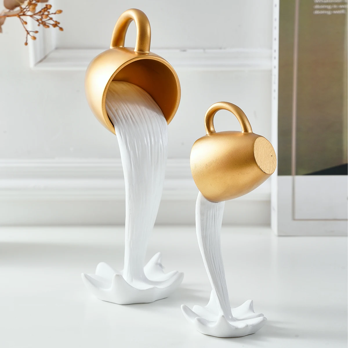 1PC, a three-dimensional suspended anti-gravity tipping coffee cup decorative item made of resin.