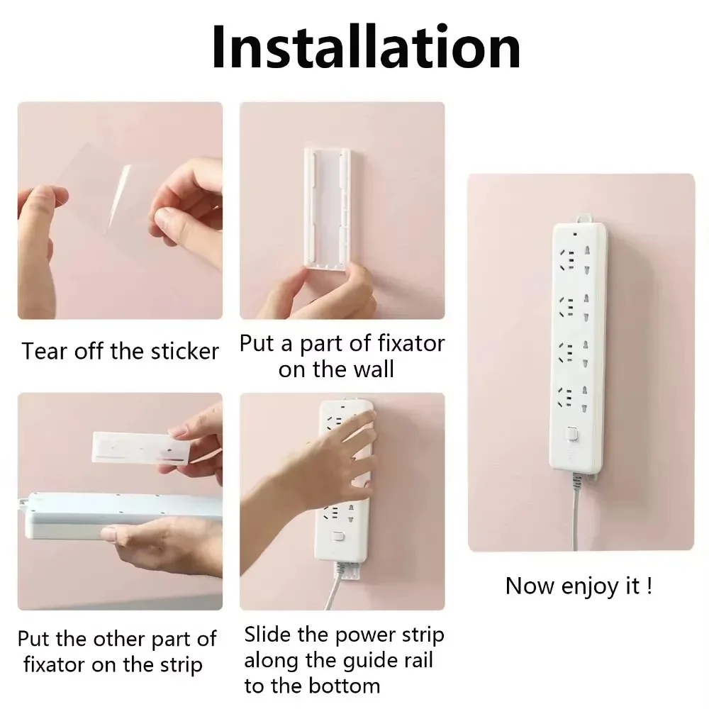 Wall Mounted Self Adhesive Power Strip Fixer Removable Cable Organizer Desktop Socket Holder for Office Home thumbnail 3